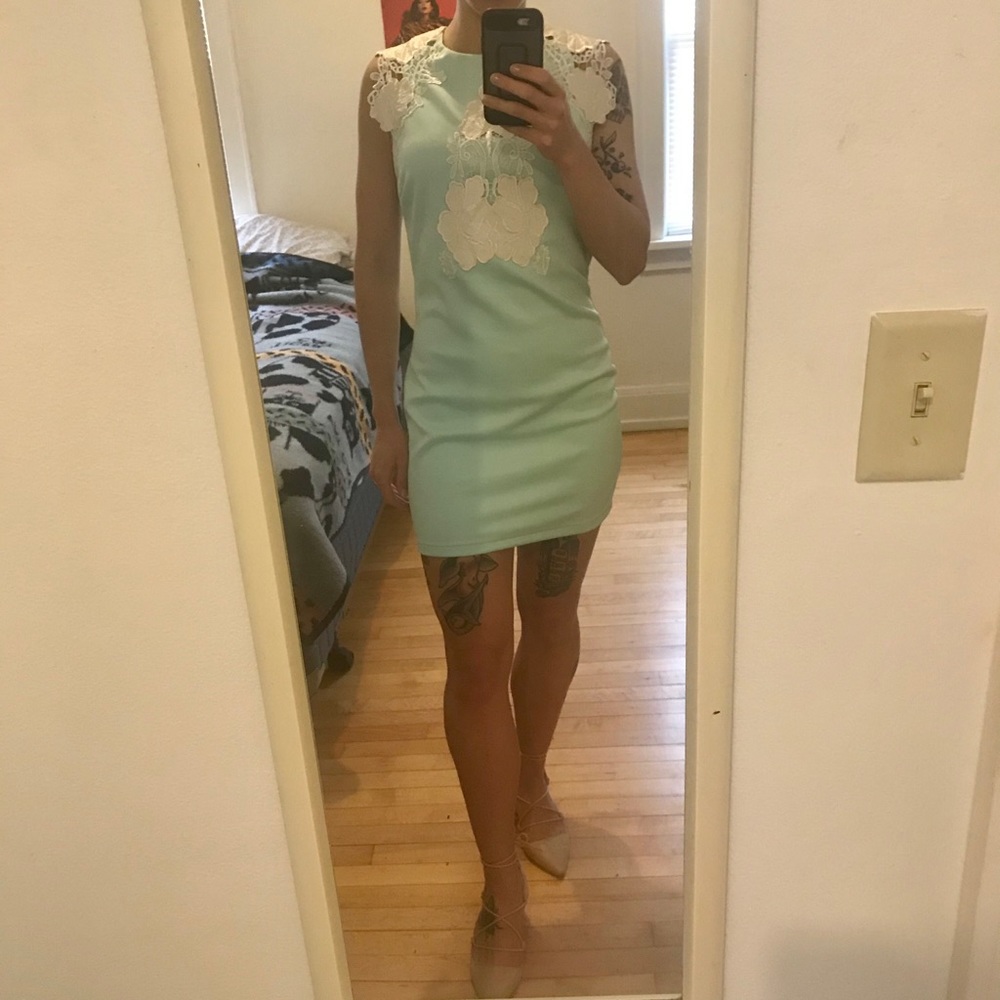 Mint Lace Detailed Party Dress